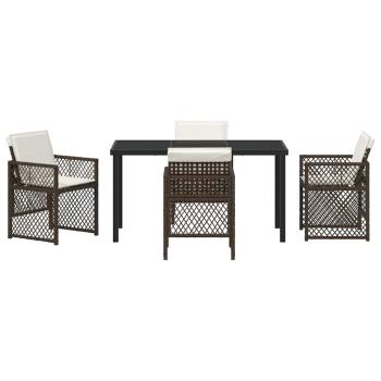 5-teiliges Garten Essset mit Kissen Braun Poly Rattan, Gartentisch Schwarz 140x80x73 cm Mit Sicherheitsglas