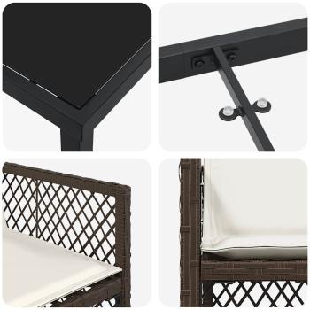 5-teiliges Garten Essset mit Kissen Braunes Poly Rattan, Gartentisch Schwarz 160x80x73 cm Tempered Glass