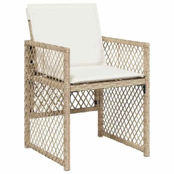 5-teilige Garten Essgruppe mit Kissen Beige Poly Rattan, Gartentisch Schwarz 80x80x73 cm Sicherheitsglas