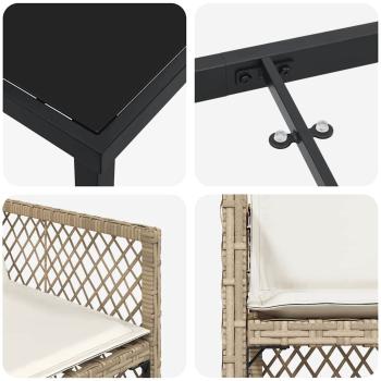 ARDEBO.de - 5-teilige Garten Essgruppe mit Kissen Beige Poly-Rattan, Gartentisch Schwarz 140x80x73 cm Gehärtetes Glas