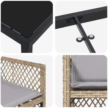 5-teiliges Garten-Essgruppen-Set mit Polsterung Beige Poly-Rattan, Gartentisch Schwarz 160x80x73 cm Temperglas