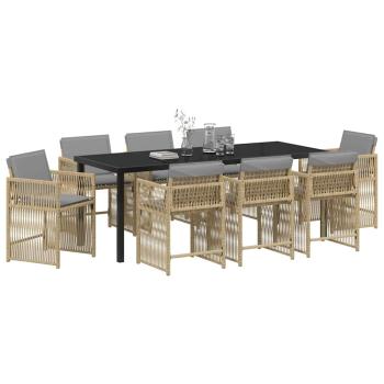 ARDEBO.de - 9-teiliges Garten Essset mit Kissen Beige Poly Rattan