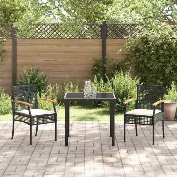 Garten-Dining-Set mit Kissen Schwarz Poly-Rattan