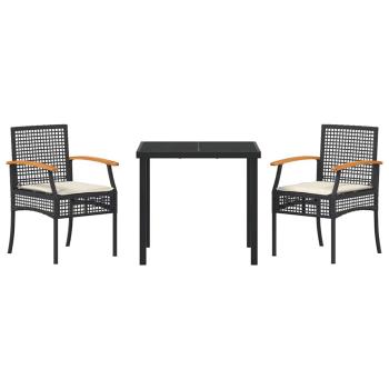 Garten-Dining-Set mit Kissen Schwarz Poly-Rattan