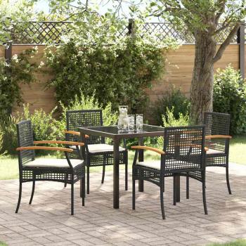 ARDEBO.de - 5-teiliges Garten-Ess-Set mit Kissen Schwarz Poly Rattan