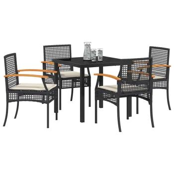 5-teiliges Garten-Ess-Set mit Kissen Schwarz Poly Rattan