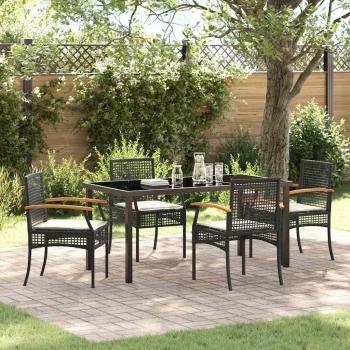 ARDEBO.de - 5-teiliges Garten-Dining-Set mit Kissen Schwarz Poly-Rattan