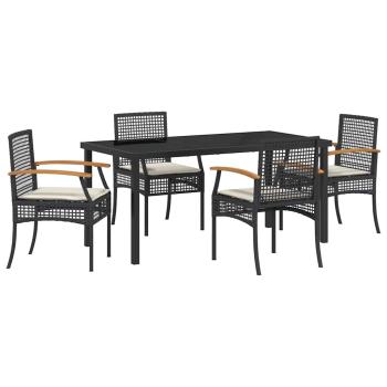 5-teiliges Garten-Dining-Set mit Kissen Schwarz Poly-Rattan