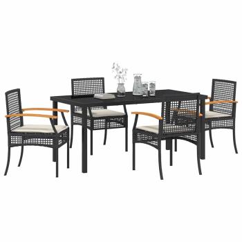5-teiliges Garten-Dining-Set mit Kissen Schwarz Poly-Rattan