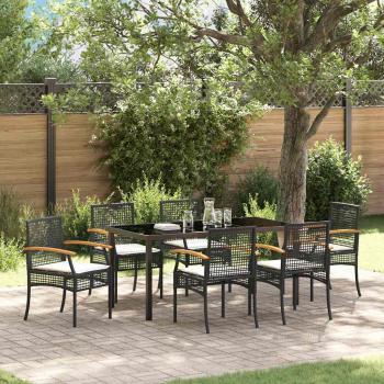 ARDEBO.de - 7-teiliges Garten-Essensemble mit Kissen Schwarz Poly Rattan