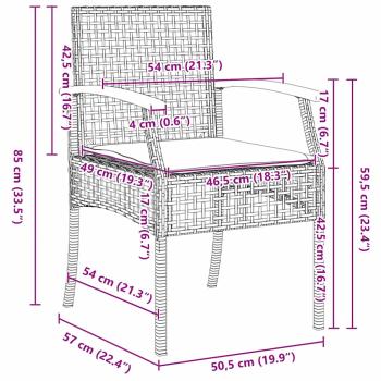 7-teiliges Garten-Essensemble mit Kissen Schwarz Poly Rattan