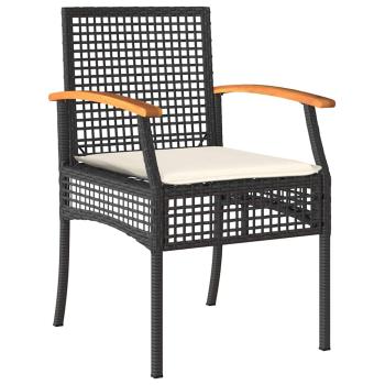 7-teiliges Garten-Ess-Set mit Kissen Schwarz Poly-Rattan
