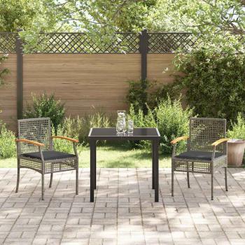 3-teiliges Garten-Ess-Set mit Kissen Grau Poly-Rattan