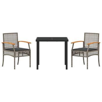 3-teiliges Garten-Ess-Set mit Kissen Grau Poly-Rattan