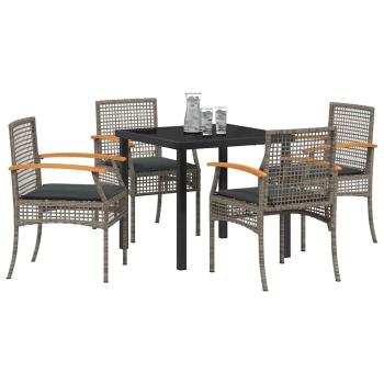 5-teiliges Garten-Dining-Set mit Kissen Grau Poly-Rattan