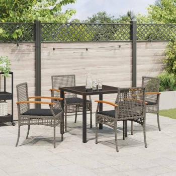 5-teiliges Garten-Dining-Set mit Kissen Grau Poly-Rattan