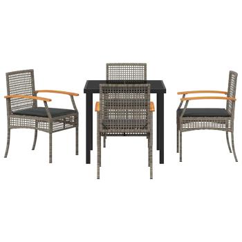 5-teiliges Garten-Dining-Set mit Kissen Grau Poly-Rattan