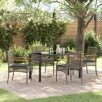 ARDEBO.de - 5-teiliges Gartenessset mit Kissen in Grau aus Poly Rattan