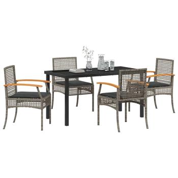5-teiliges Gartenessset mit Kissen in Grau aus Poly Rattan