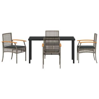 5-teiliges Gartenessset mit Kissen in Grau aus Poly Rattan