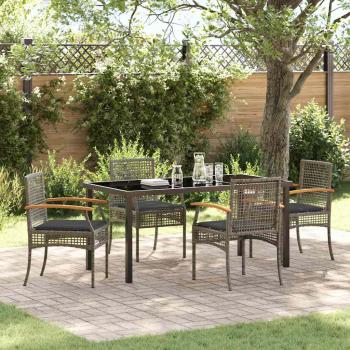 ARDEBO.de - 5-teiliges Gartentischset mit Kissen Grau Poly-Rattan