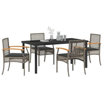 5-teiliges Gartentischset mit Kissen Grau Poly-Rattan