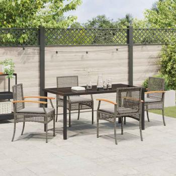 5-teiliges Gartentischset mit Kissen Grau Poly-Rattan