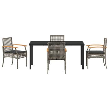 5-teiliges Gartentischset mit Kissen Grau Poly-Rattan
