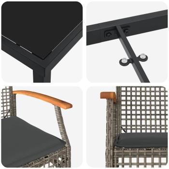 5-teiliges Gartentischset mit Kissen Grau Poly-Rattan
