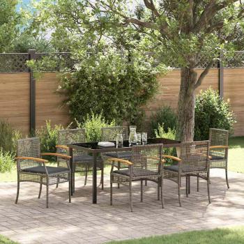 ARDEBO.de - 7-teiliges Garten-Essset mit Kissen Grauer Poly-Rattan