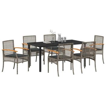 7-teiliges Garten-Essset mit Kissen Grauer Poly-Rattan