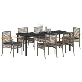 Garten Essgruppe 7 stk. Grau und Schwarz Rattan