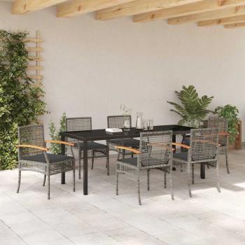 Garten Essgruppe 7 stk. Grau und Schwarz Rattan
