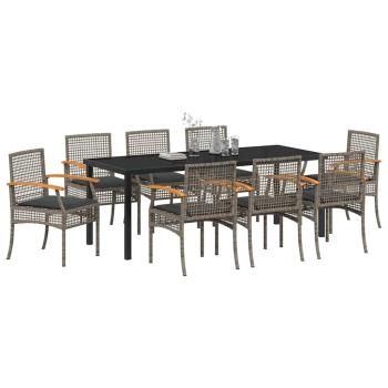 Garten Essgruppe 9 stk. Grau und Schwarz Rattan