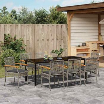 Garten Essgruppe 9 stk. Grau und Schwarz Rattan
