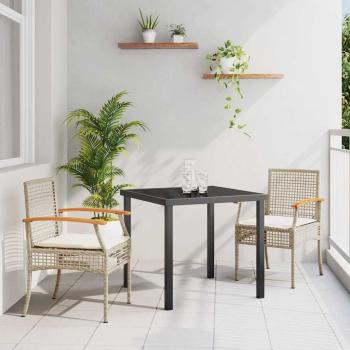 ARDEBO.de - 3-teiliges Garten-Ess-Set mit Kissen Beige Poly-Rattan