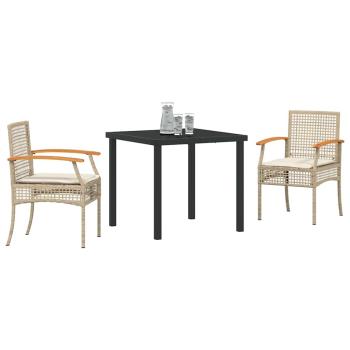 3-teiliges Garten-Ess-Set mit Kissen Beige Poly-Rattan