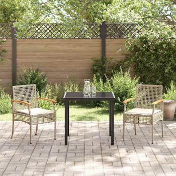 3-teiliges Garten-Ess-Set mit Kissen Beige Poly-Rattan