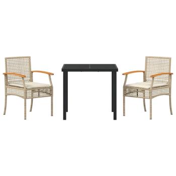 3-teiliges Garten-Ess-Set mit Kissen Beige Poly-Rattan