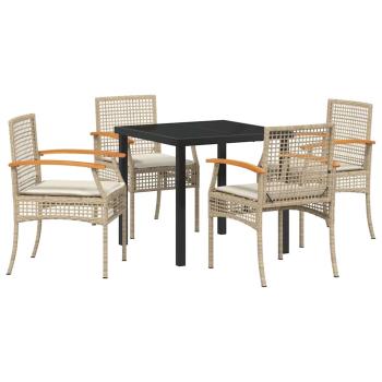 5-teiliges Garten-Ess-Set mit Kissen in Beige Poly-Rattan