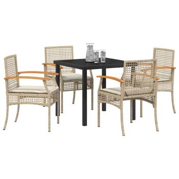 5-teiliges Garten-Ess-Set mit Kissen in Beige Poly-Rattan