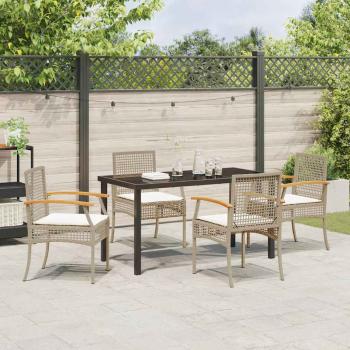 5 Teiliges Garten-Ess-Set mit Kissen Beige Poly-Rattan