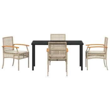 5 Teiliges Garten-Ess-Set mit Kissen Beige Poly-Rattan