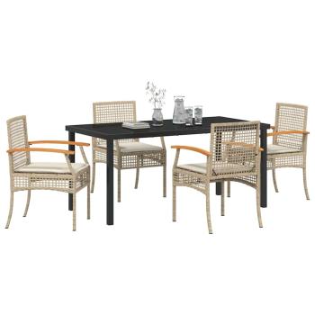 5-teiliges Garten-Essset mit Kissen Beige Poly Rattan