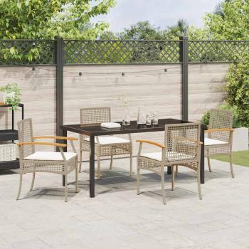 5-teiliges Garten-Essset mit Kissen Beige Poly Rattan