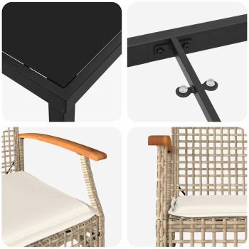 5-teiliges Garten-Essset mit Kissen Beige Poly Rattan