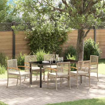ARDEBO.de - 7-teiliges Garten-Essset mit Kissen Beige Poly-Rattan