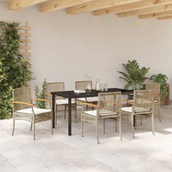 7-teiliges Garten-Essset mit Kissen Beige Poly-Rattan