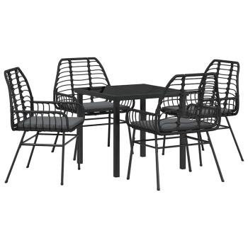 5-teiliges Garten-Ess-Set mit Kissen in Schwarz Poly-Rattan