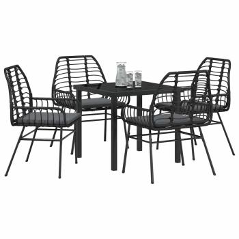5-teiliges Garten-Ess-Set mit Kissen in Schwarz Poly-Rattan